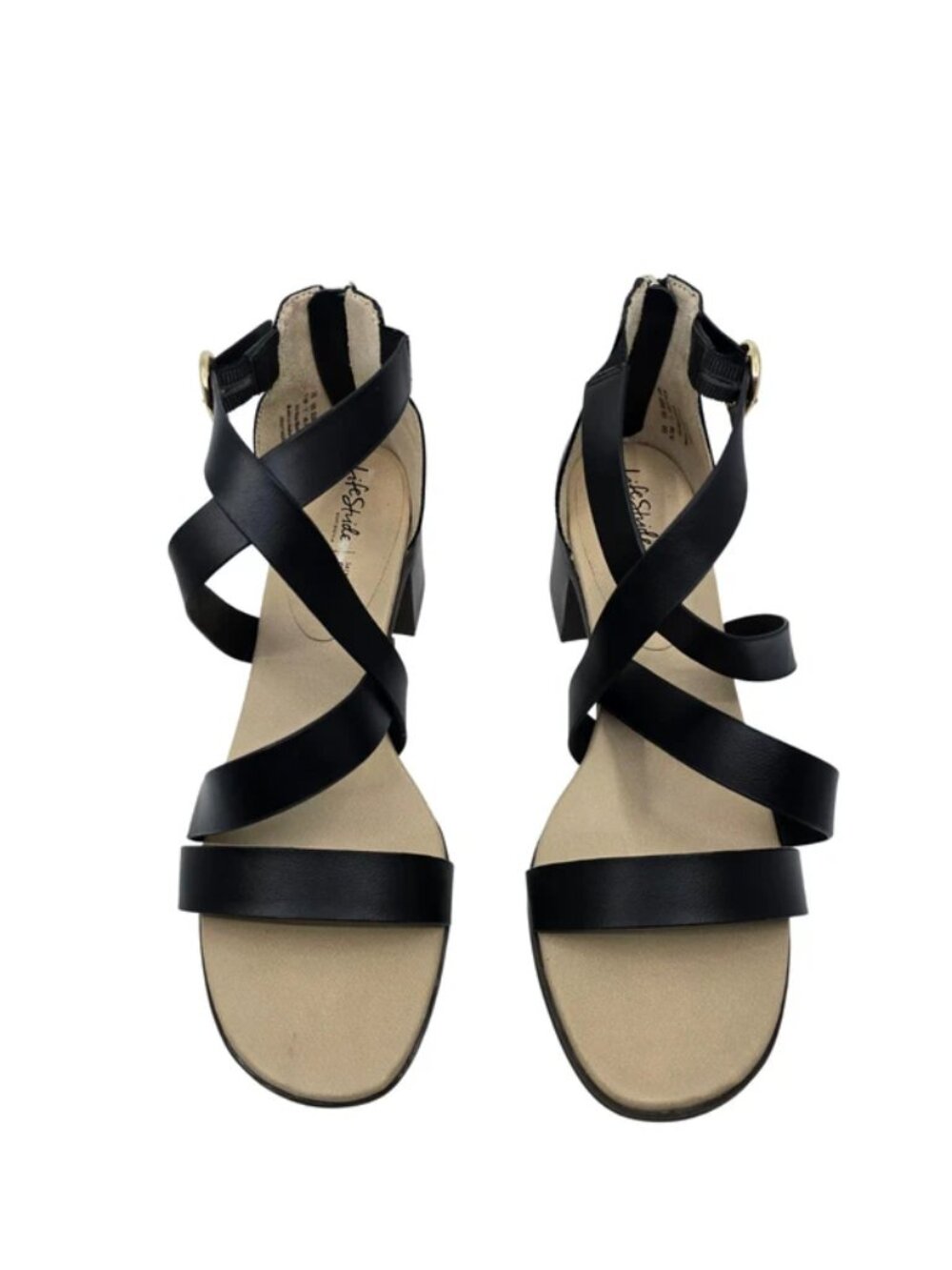 LifeStride Heritage Black Strappy Sandals w. Comfortable Block Heel Size 9.5M